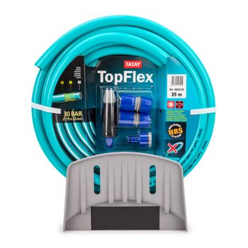 Tatay Top Flex - Juego Universal De Soporte Y Manguera 25m Con Conectores Y Boquilla