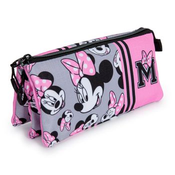 Disney Minnie Mouse Ribbons - Estuche Escolar Triple Portatodo Con 2 Cremalleras. Gris