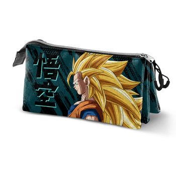 Dragon Ball Warrior - Estuche Escolar Triple Portatodo Con 2 Cremalleras. Verde