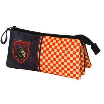 Harry Potter Gryffindor - Estuche Escolar Triple Portatodo Con 2 Cremalleras. Negro