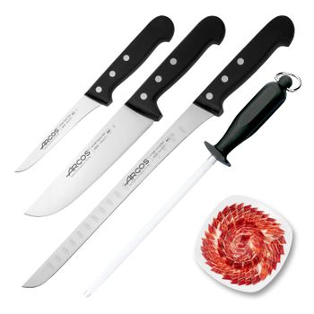 Set cuchillo jamonero + chaira 3 claveles •