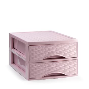 Plastic Forte Rattan - Cajonera De Sobremesa 2 Cajones En Plástico. Rosa