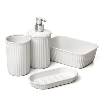 Tatay Baobab - Set Organización Baño De 4 Piezas En Plástico Pp05. Blanco Pergamon