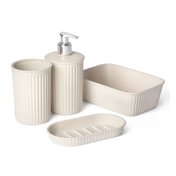 Tatay Baobab - Set Organización Baño De 4 Piezas En Plástico Reciclado. Beige