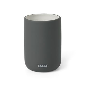 Tatay Soft - Vaso Porta Cepillos De Baño En Cerámica Con Tacto Suave. Gris Antracita