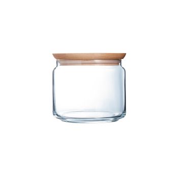 Luminarc Pure Jar - Bote Hermético Redondo De 0.5l En Vidrio Con Tapa De Madera