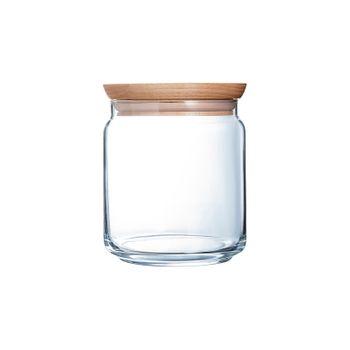 Luminarc Pure Jar - Bote Hermético Redondo De 0.75l En Vidrio Con Tapa De Madera