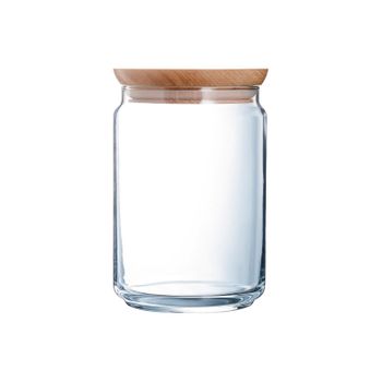 Luminarc Pure Jar - Bote Hermético Redondo De 1l En Vidrio Con Tapa De Madera