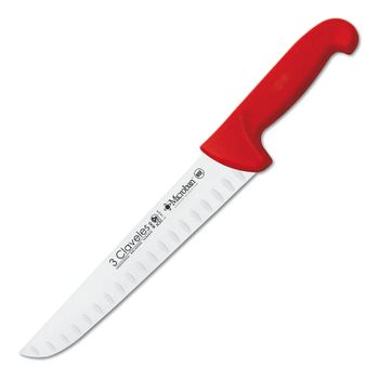 3 Claveles Proflex - Cuchillo Profesional Carnicero Alveolado 24 Cm Microban. Rojo