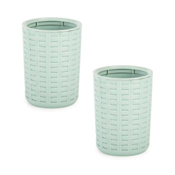 Plastic Forte Rattan - Set De 2 Portalápices Redondos Para Escritorio. Verde