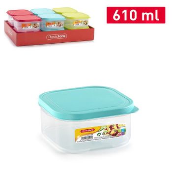 Plastic Forte Flex - Juego De 2 Recipientes Cuadrados De 0.6l Para Alimentos. Fucsia