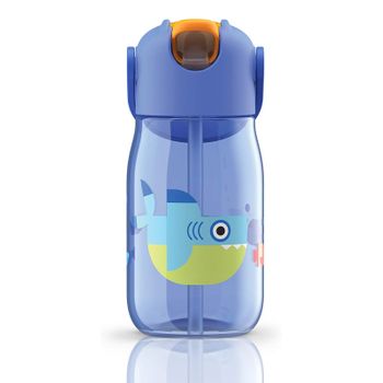 Zoku Kids Flip Straw - Botella De Infantil 0.4l En Tritán Con Pajita. Tiburón