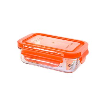 Glasslock Classic - Recipiente Hermético Rectangular De 0.4l En Vidrio Templado. Naranja