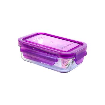 Glasslock Classic - Recipiente Hermético Rectangular De 0.4l En Vidrio Templado. Morado