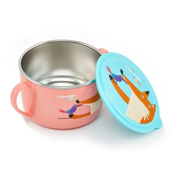 Cuitisan Baby - Taza Infantil De 0.65l En Acero Con Tapa Y Doble Asa Apta Microondas. Rosa