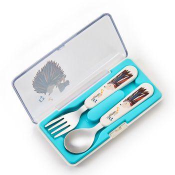 Cuitisan Baby - Set De Cubiertos Infantiles De 15 Cm En Acero Inoxidable Con Estuche. Azul