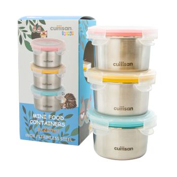 Cuitisan Baby - Lote De 3 Recipientes Infantiles Redondos En Acero Inoxidable De 0.2l