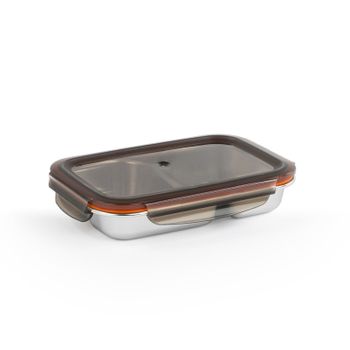 Cuitisan To Go - Recipiente Rectangular De 0.7l Con 2 Compartimentos En Acero Apto Microon