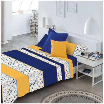 Cotton Artean - Juego De Sabanas Cuadros Azul Cama De 150 X 190/200. con  Ofertas en Carrefour