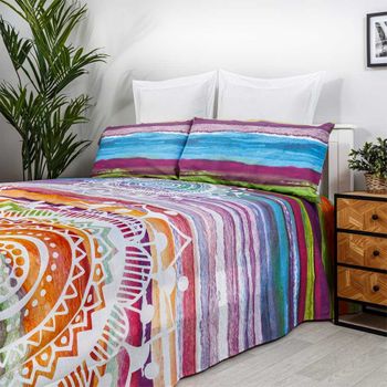 Juego de sábanas algodón 100% 4 piezas estampado acuarela Cama 150 cm  FLOWERS MULTI