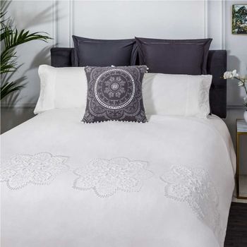 Funda Nórdica Bordada Cibur Percal Algodón Blanco 180x220 Cama 105