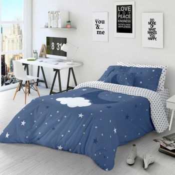 Funda De Cojin Cuadrado Modelo Luna Y Nube Azul 60x60