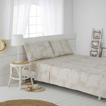 Juego De Sábanas Orio Beige 100% Algodón Orgánico Beige 160x260 Cama 90