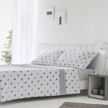 Sábana de punto 100% algodón gris para cama de 150 cm con almohadas  VAPORGREY