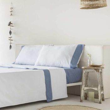 Juego Sábanas Cuatro Piezas Algodón TEX HOME Hojas Cama 160 cm Azul