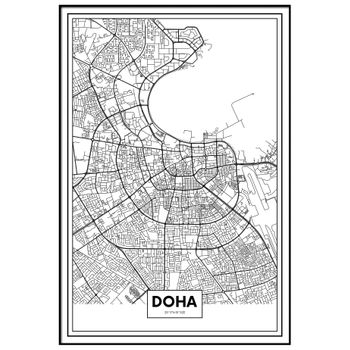Cuadro Metacrilato Enmarcado Mapa De Ciudad Doha 21x30cm