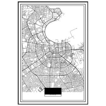 Cuadro Metacrilato Enmarcado Mapa De Ciudad Doha 35x50cm