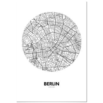 Panorama Lienzo Mapa Círculo De Berlín 35x50cm - Impreso En Lienzo De Alta Calidad Con Bastidor - Cuadros Decoración Salón - Cuadros Dormitorio - Cuadros Lienzos Decorativos - Cuadros Modernos