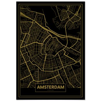 Panorama Póster Mapa Oro De Amsterdam 50x70cm - Impreso En Papel De Alta Calidad De 250gr - Póster Pared - Cuadros Decoración Salón Y Dormitorio - Póster Decorativos - Cuadros Modernos