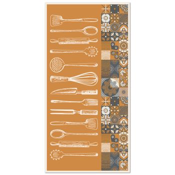 Alfombra Vinílica Cocina Naranja 200x200cm Utensilios Cocina