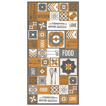 Alfombra Vinílica Cocina Naranja 140x200cm Collage Palabras Baldosas