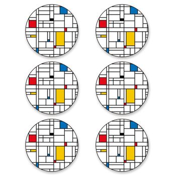 Panorama Pack De 12 Posavasos Vinílicos Mondrian 10x10cm - Posavasos Originales - Protección Para Mesas Y Superficies - Impermeable, Fácil De Limpiar Y Antideslizante