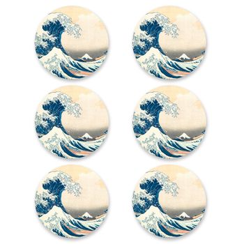 Panorama Pack De 12 Posavasos Vinílicos La Ola De Hokusai 10x10cm - Posavasos Originales - Protección Para Mesas Y Superficies - Impermeable, Fácil De Limpiar Y Antideslizante