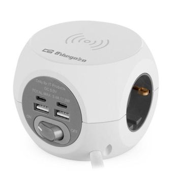 Base de 3 enchufes schuko con 2 puertos USB, 2 USB-C y carga inalámbrica  tipo cubo blanco - Cablematic