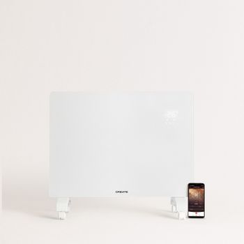 Convector Eléctrico De Cristal Con Wifi, Blanco Con Ruedas, 640x75x465 Mm, Create - Warm Crystal 1500w