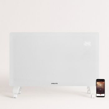 Convector Eléctrico De Cristal Con Wifi, Blanco Con Ruedas, 780x75x470 Mm (sin Patas) / 780x240x520 Mm (con Patas), Create - Warm Crystal 2000w