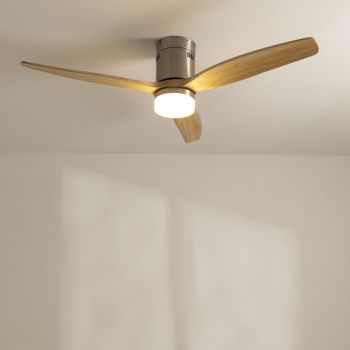 CREATE / WINDCALM/Ventilador techo con luz y mando, motor DC blanco aspas  madera natural / 40W, Silencioso, Ø132 cm, 6 velocidades, temporizador,  función verano-invierno : : Hogar y cocina