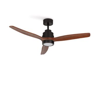 Ventilador De Techo 40w Silencioso Ø132 Cm, Negro- Madera Oscura- Con Luz- Mando A Distancia, Create - Windstylance Dc