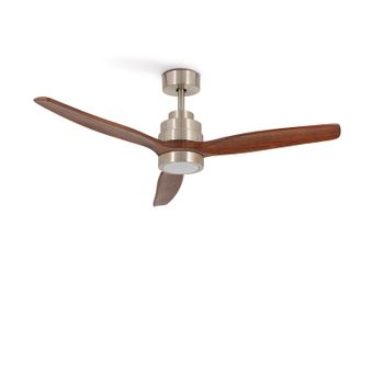 Ventilador De Techo 40w Silencioso Ø132 Cm, Níquel- Madera Oscura- Con Luz- Mando A Distancia, Create - Windstylance Dc