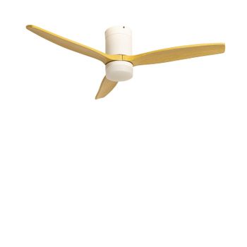 Ventilador De Techo Para Exteriores 40w Ø132 Cm, Blanco- Madera Natural- Con Luz- Mando A Distancia, Create - Windcalm Patio Dc