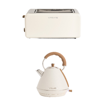 Pack Toast Retro Grande Tostadora Larga + Kettle Retro 1.7 L Hervidor De Agua, Blanco Roto, Create