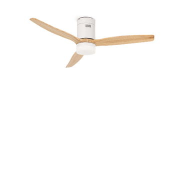 Ventilador De Techo 40w Silencioso Ø132 Cm, Blanco- Madera Natural- Con Luz- Controlador De Pared + Mando, Create - Windcalm Dc