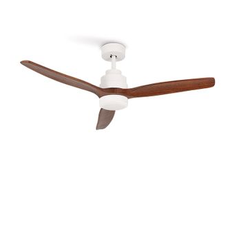 Ventilador De Techo 40w Silencioso Ø132 Cm, Blanco- Madera Oscura- Sin Luz- Controlador De Pared + Mando, Create - Windstylance Dc