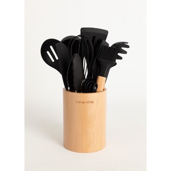 Utensilios De Cocina De Silicona Y Madera, Negro & Madera, Create - Kitchenware Studio