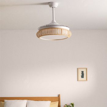 Wind Clear Rattan - Ventilador De Techo 40w Silencioso Ø107cm Aspas Retráctiles Con Luz Led De 36w