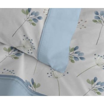 Juego De Sábanas Invierno Abiel Azul Franela 100% Algodón Para Cama De 90 Cm